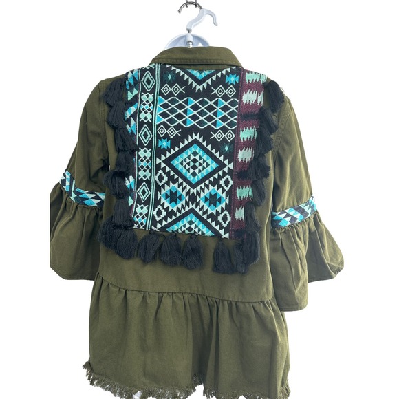 Anthropologie Beautiful Stories Green Aztec Olive Inka Embroidered UtilityJacket - Picture 1 of 12